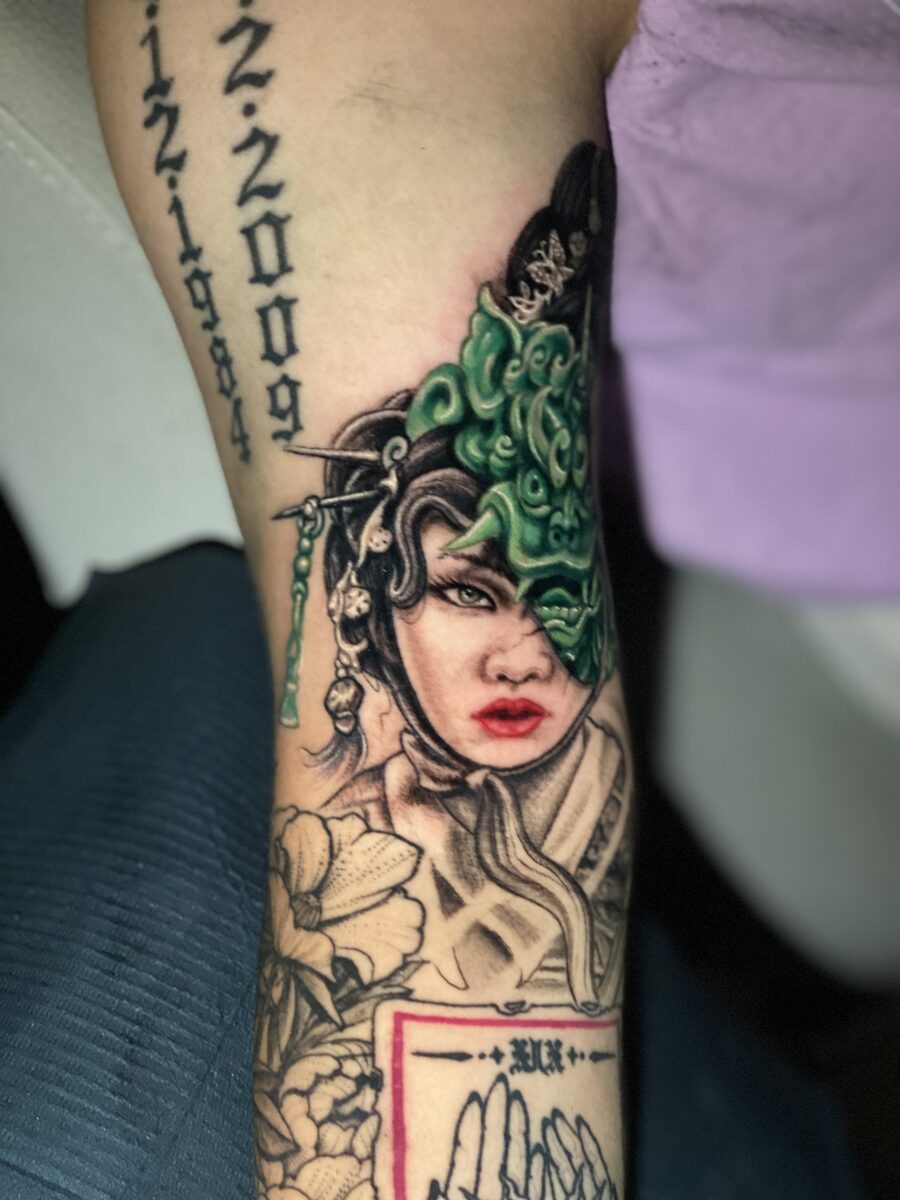 Color sleeve tattoo segment by Zack Ross, vibrant custom tattoo design Kyle TX serving Austin and Dallas