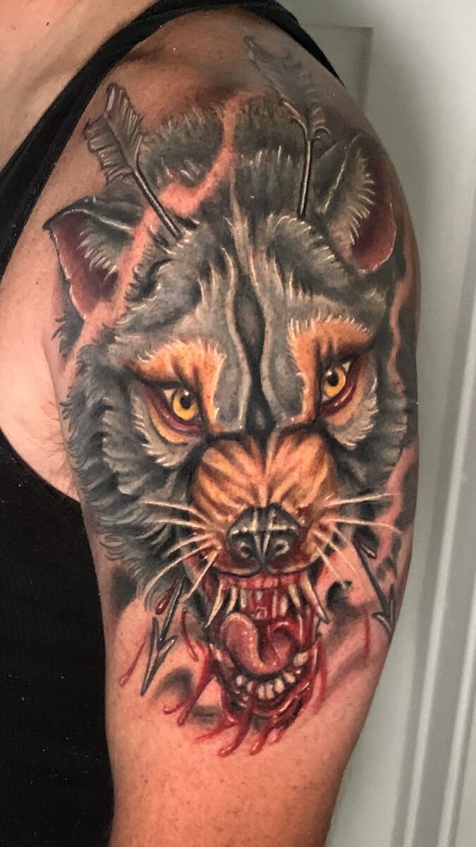 Vivid color tattoo piece by Zack Ross featuring rich saturated tones, custom tattoo artist Kyle TX near Austin Texas