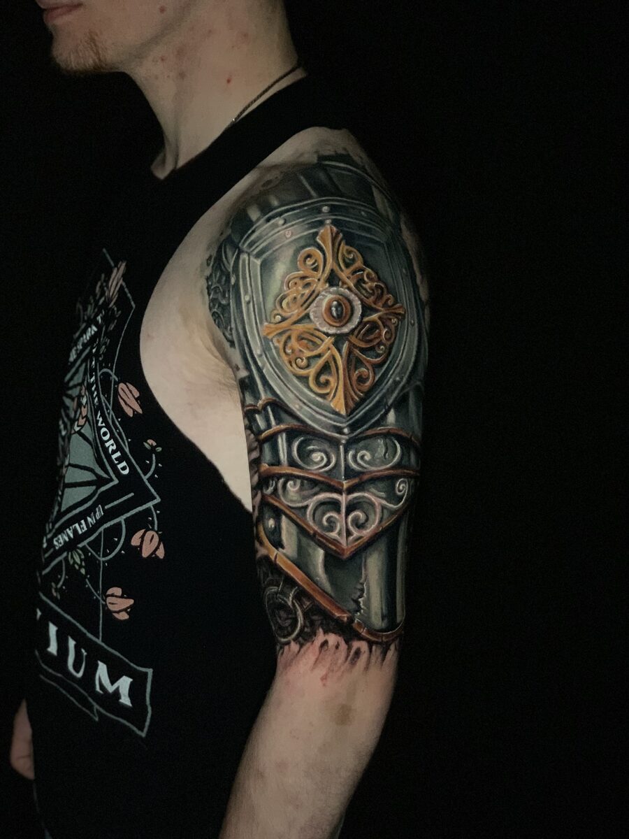 Vivid color tattoo piece by Zack Ross, custom illustrative color design with rich saturated tones, large scale tattoo artist Kyle TX near Austin Texas